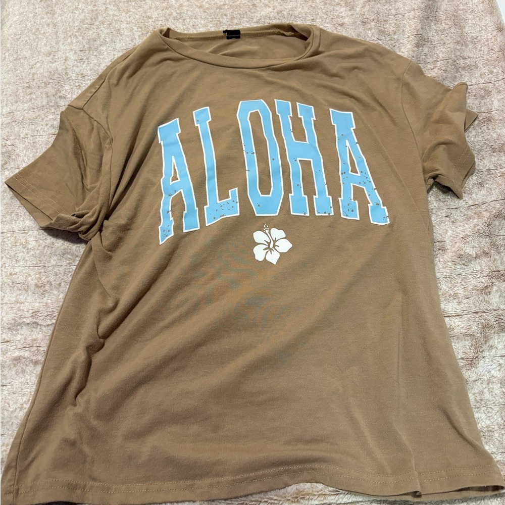 SHEIN Brown Aloha Graphic Tee